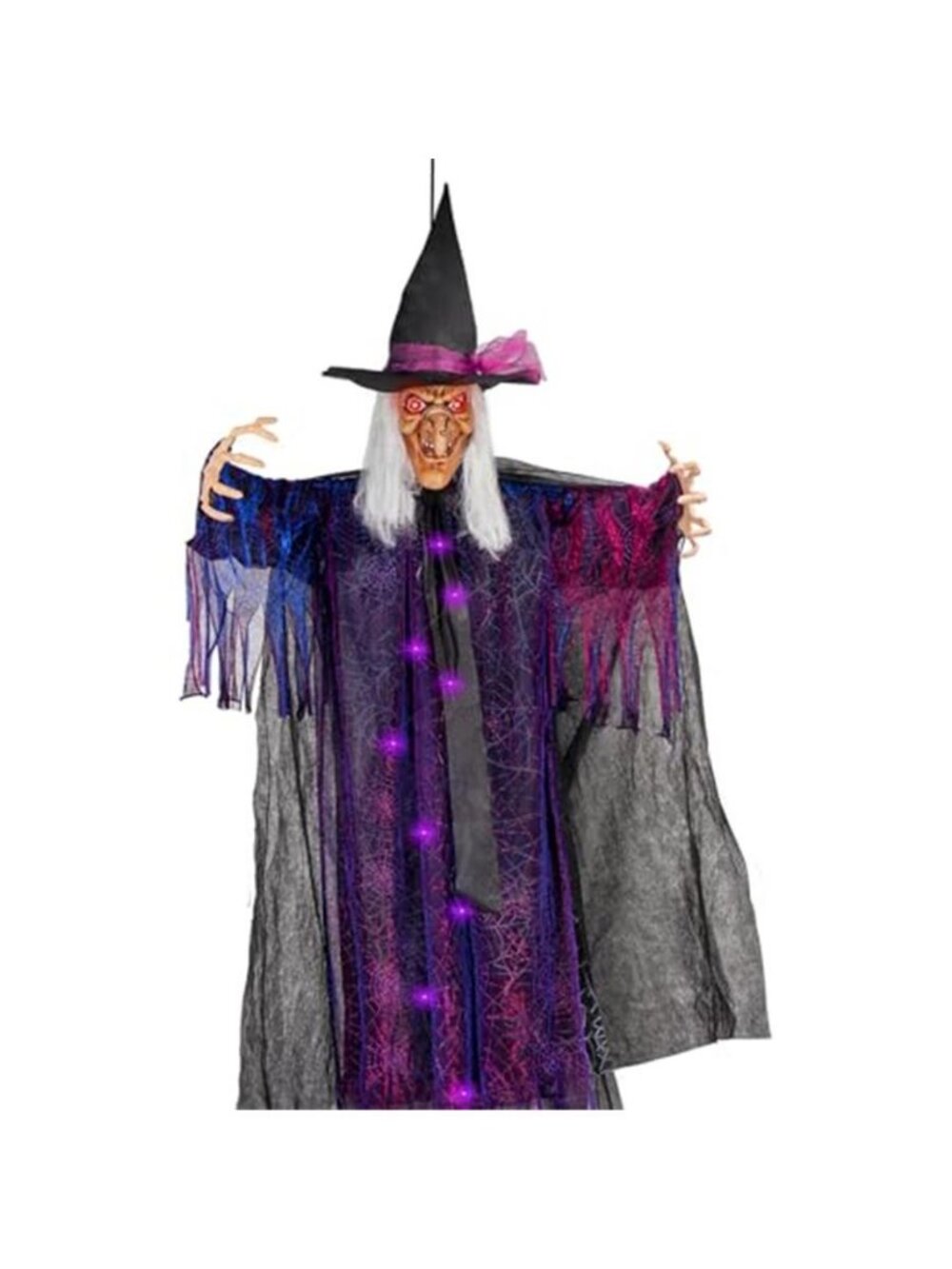 6 FT Halloween Hanging Witch with Scary Sound Effect and Red Eyes, Life Size